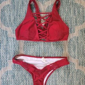 Cupshe Burgundy Strappy Bikini